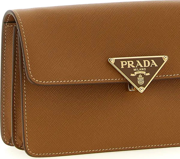 Beige Saffiano Leather Mini Crossbody Bag