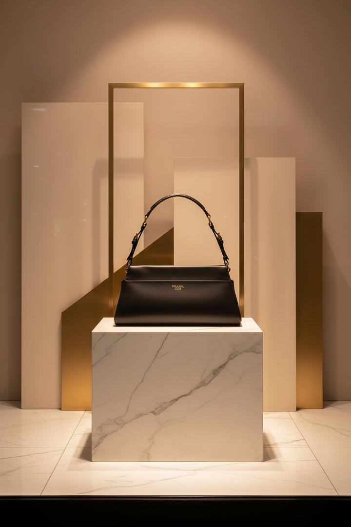 Black Calfskin Leather Shoulder Bag