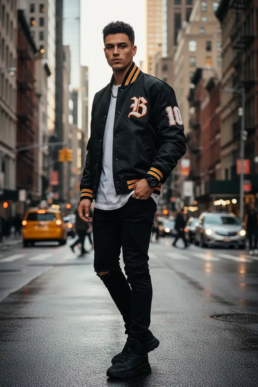Balenciaga Black Bomber Twill Varsity Jacket