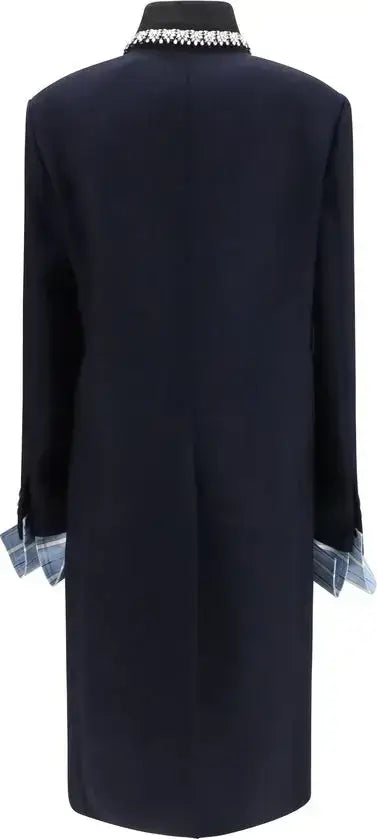 Prada Blue Wool Coat with Embellished Collar