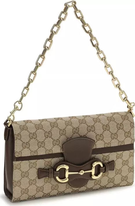 Gucci Beige GG Canvas Horse-bit Ristretto Medium Shoulder Bag