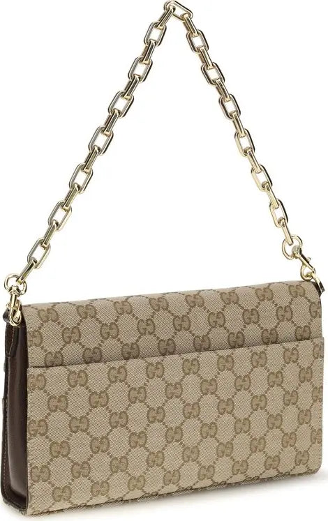 Gucci Beige GG Canvas Horse-bit Ristretto Medium Shoulder Bag