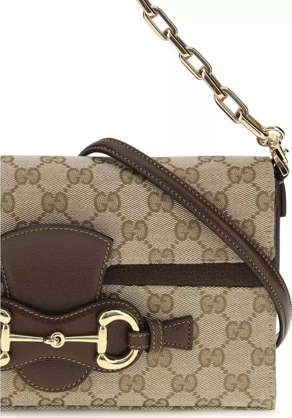 Gucci Beige GG Canvas Horse-bit Ristretto Medium Shoulder Bag