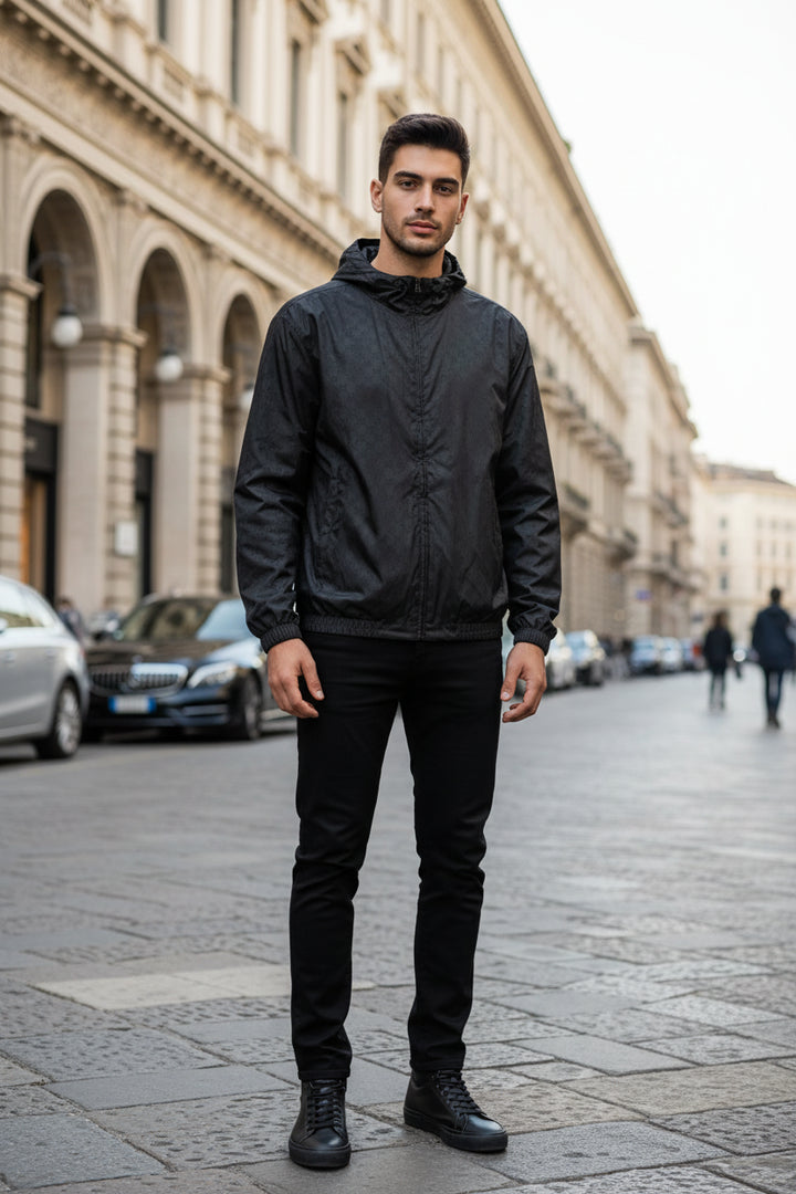 Gucci Black GG Monogram Hooded Shell Jacket
