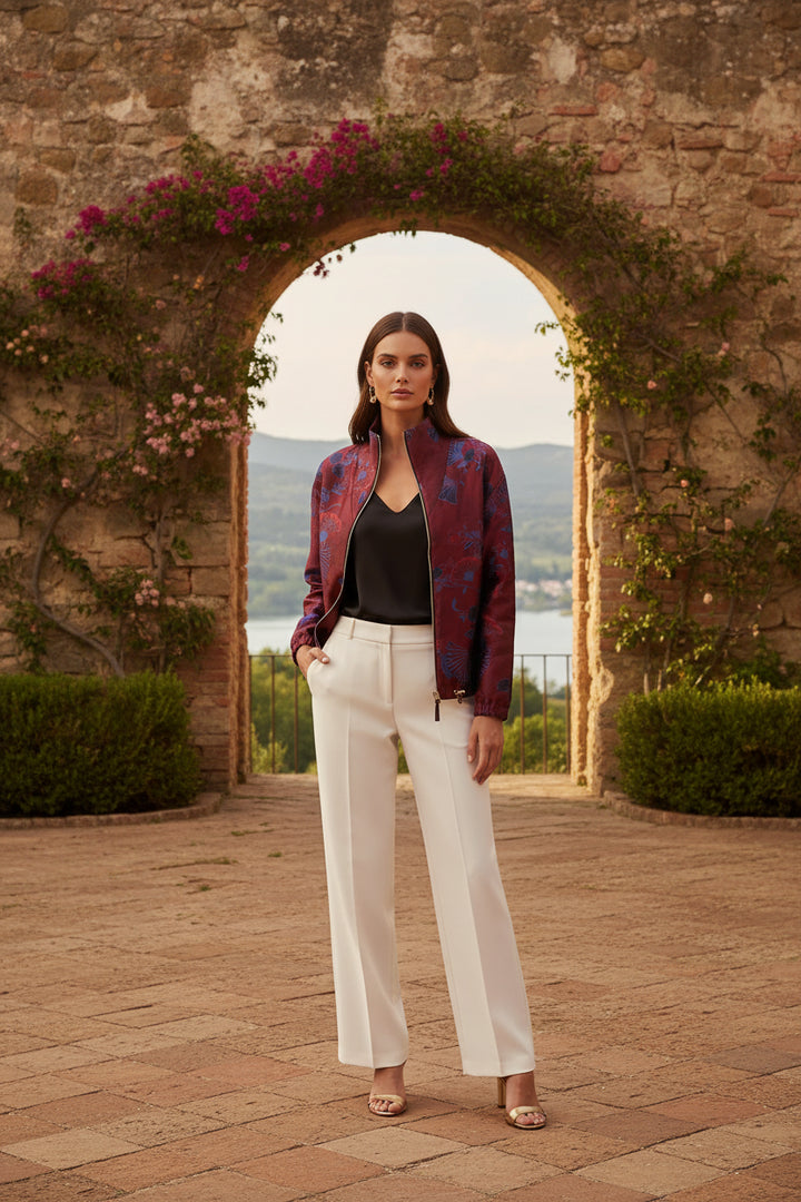 Giorgio Armani Women’s Burgundy Ginkgo Jacquard Silk-Blend Jacket