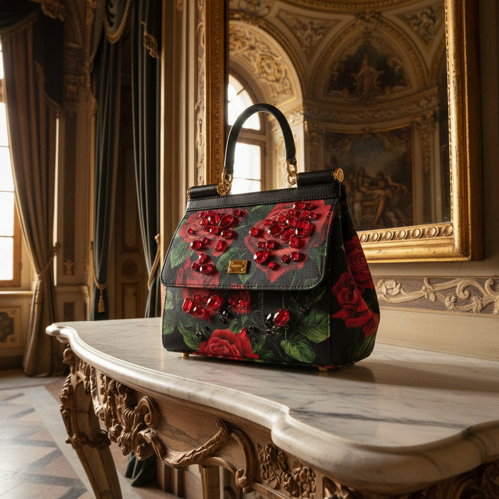 Dolce &amp; Gabbana Sicily Small Rose-Print Embellished Handbag
