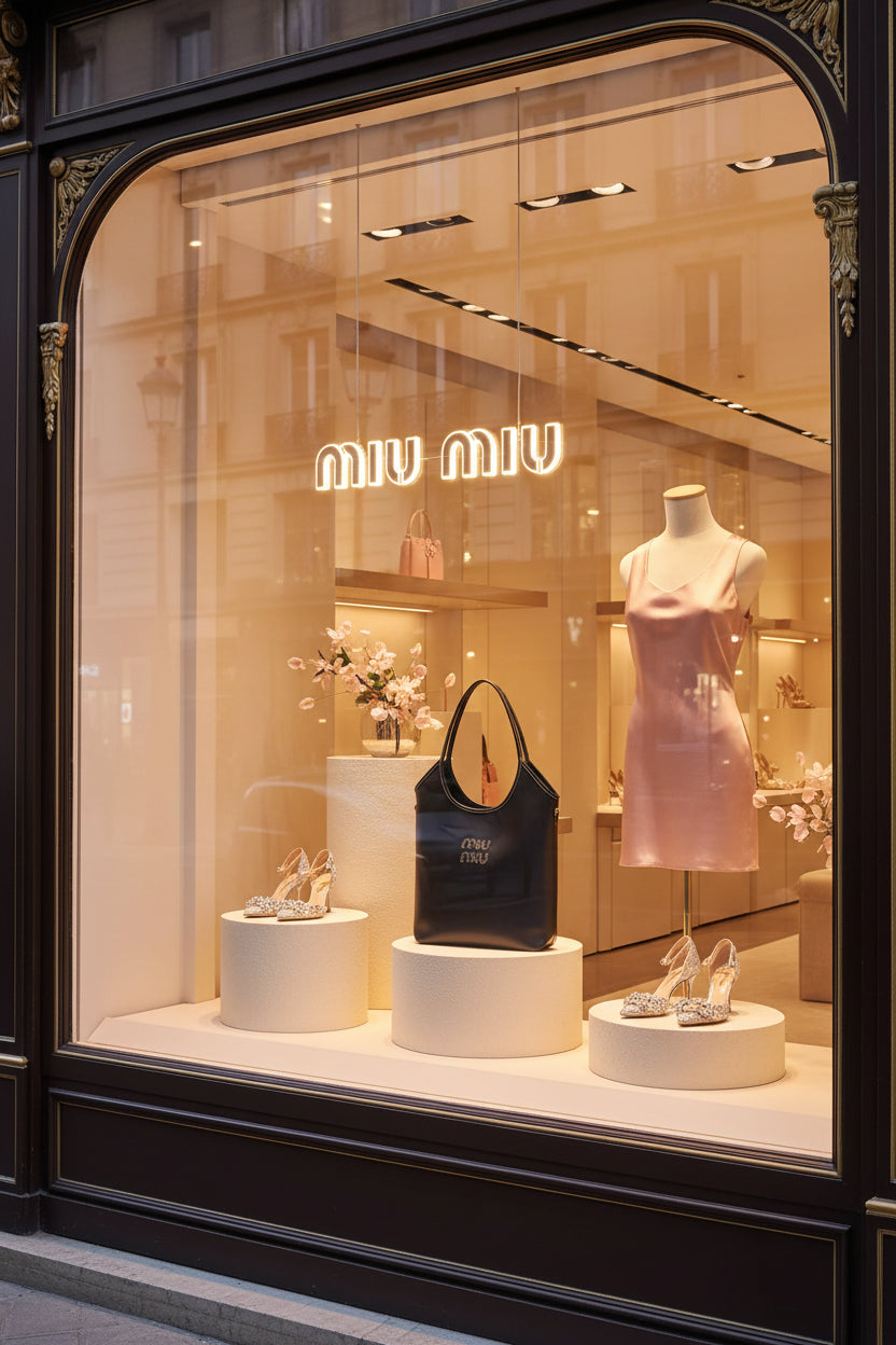MIU MIU window display France close up
