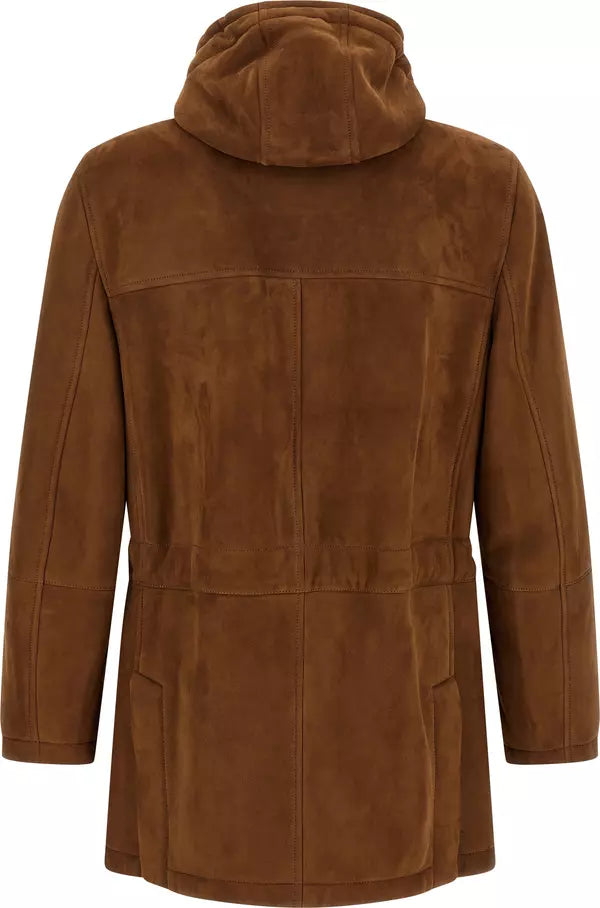 Brunello Cucinelli Men’s Brown Suede Lamb Leather Shearling Parka