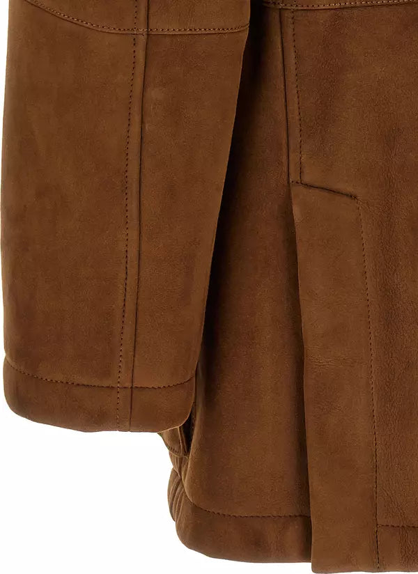 Brunello Cucinelli Men’s Brown Suede Lamb Leather Shearling Parka