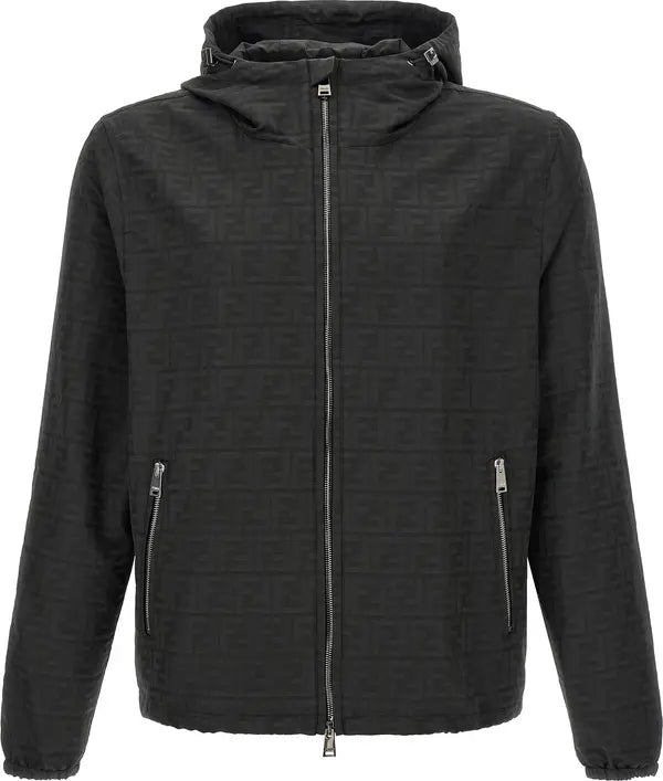 Fendi FF Jacquard Hooded Shell Jacket | Black
