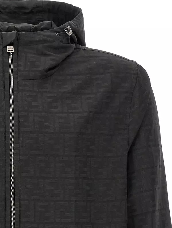 Fendi FF Jacquard Hooded Shell Jacket | Black