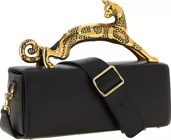 Lanvin Pencil Cat Handbag | Black Calfskin & Gold-Finished Handle