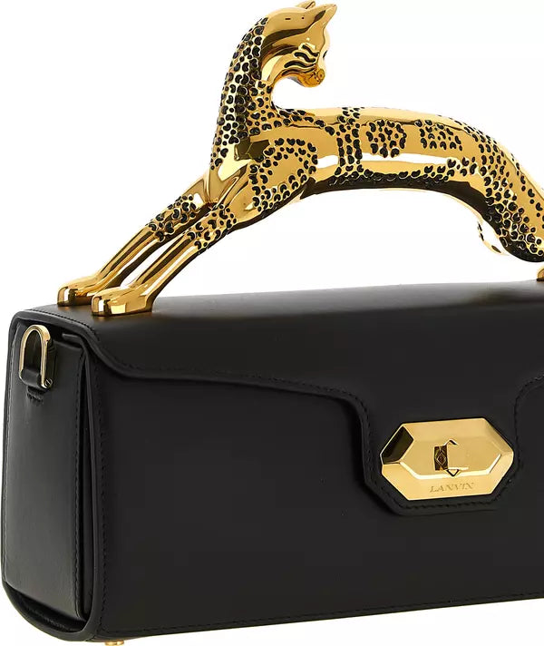 Lanvin Pencil Cat Handbag | Black Calfskin &amp; Gold-Finished Handle