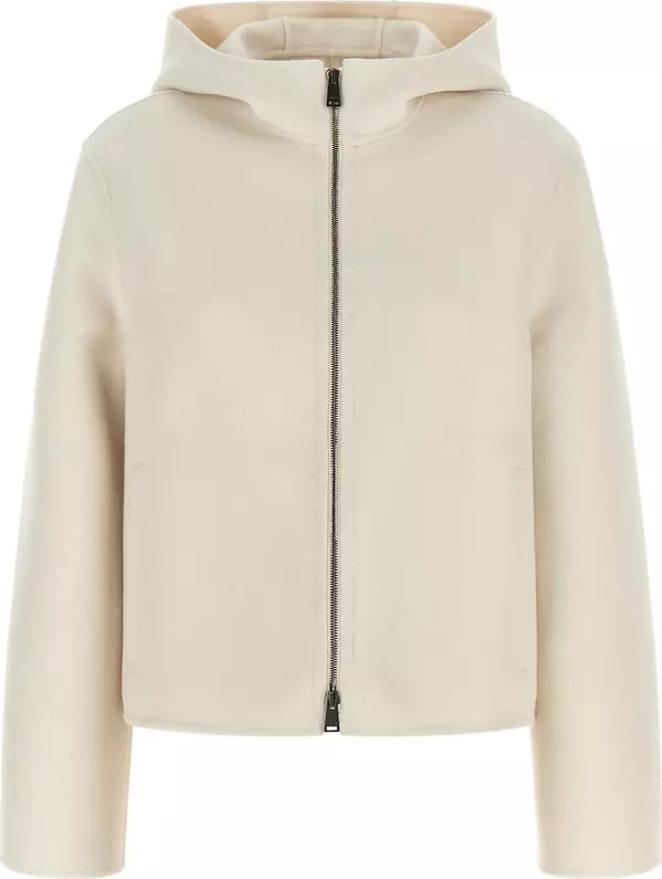 Fendi Blouson FF White Virgin Wool &amp; Silk Hooded Jacket