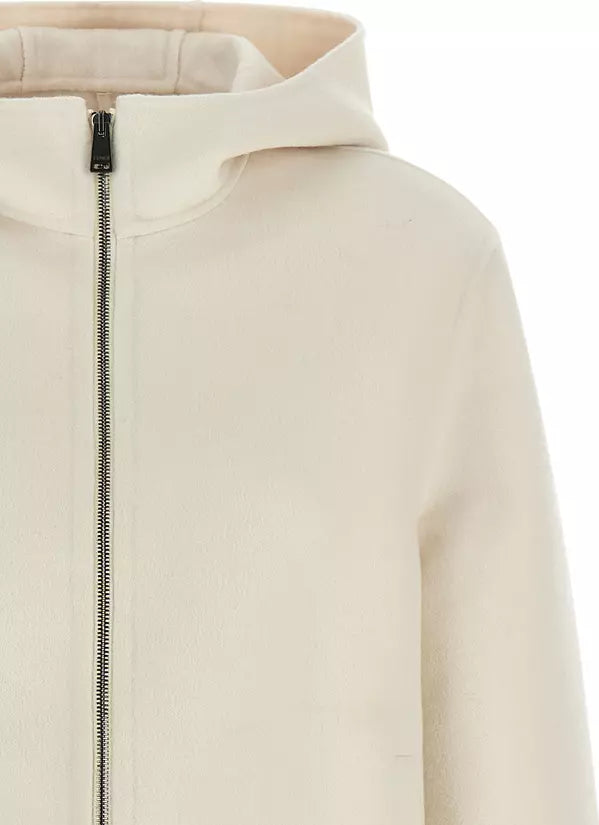 Fendi Blouson FF White Virgin Wool &amp; Silk Hooded Jacket