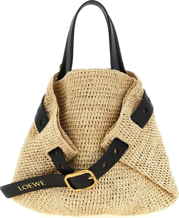 Loewe Punch Hole Mini Raffia Tote Bag | Beige