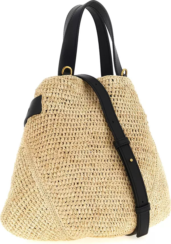 Loewe Punch Hole Mini Raffia Tote Bag | Beige