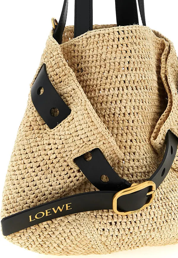 Loewe Punch Hole Mini Raffia Tote Bag | Beige