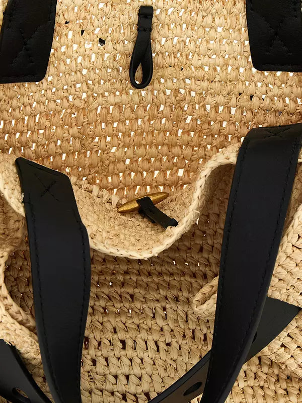 Loewe Punch Hole Mini Raffia Tote Bag | Beige