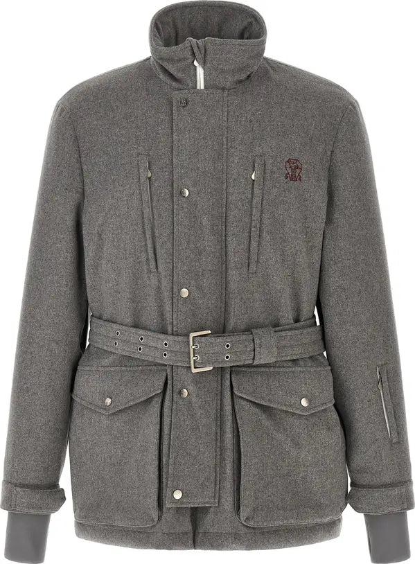 Brunello Cucinelli Mountain Mélange Gray Wool Down Jacket