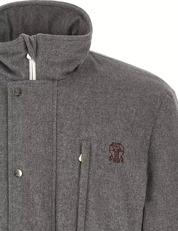 Brunello Cucinelli Mountain Mélange Gray Wool Down Jacket