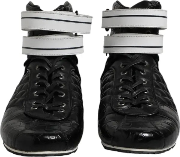 Dolce &amp; Gabbana

Black Quilted Leather Lace Up Sneakers Shoes front view