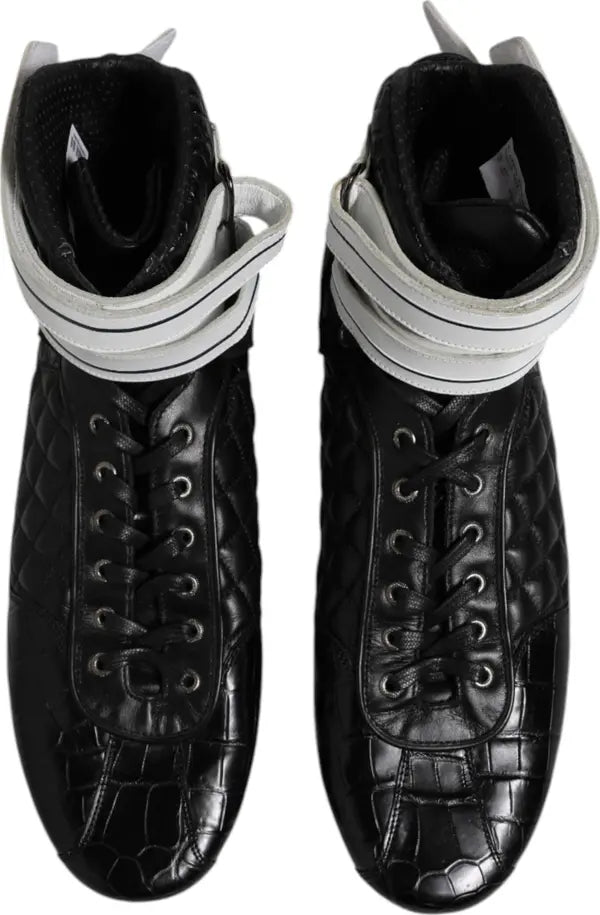 Dolce &amp; Gabbana

Black Quilted Leather Lace Up Sneakers Shoes