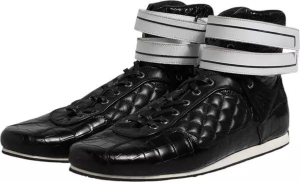 Dolce &amp; Gabbana

Black Quilted Leather Lace Up Sneakers Shoes