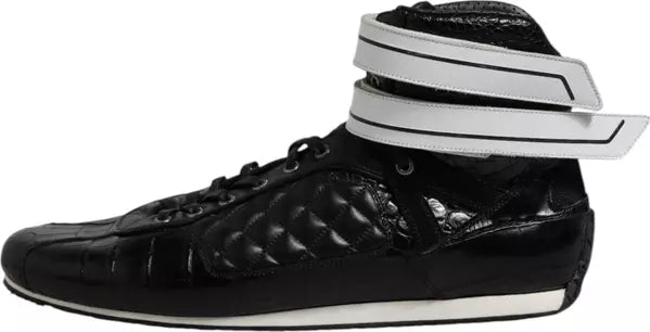 Dolce &amp; Gabbana

Black Quilted Leather Lace Up Sneakers Shoes side view