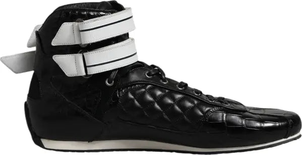 Dolce &amp; Gabbana

Black Quilted Leather Lace Up Sneakers Shoes inside view left side