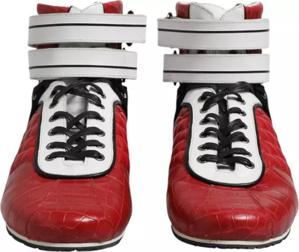 Dolce & Gabbana Red Quilted Leather Lace-Up Sneakers
