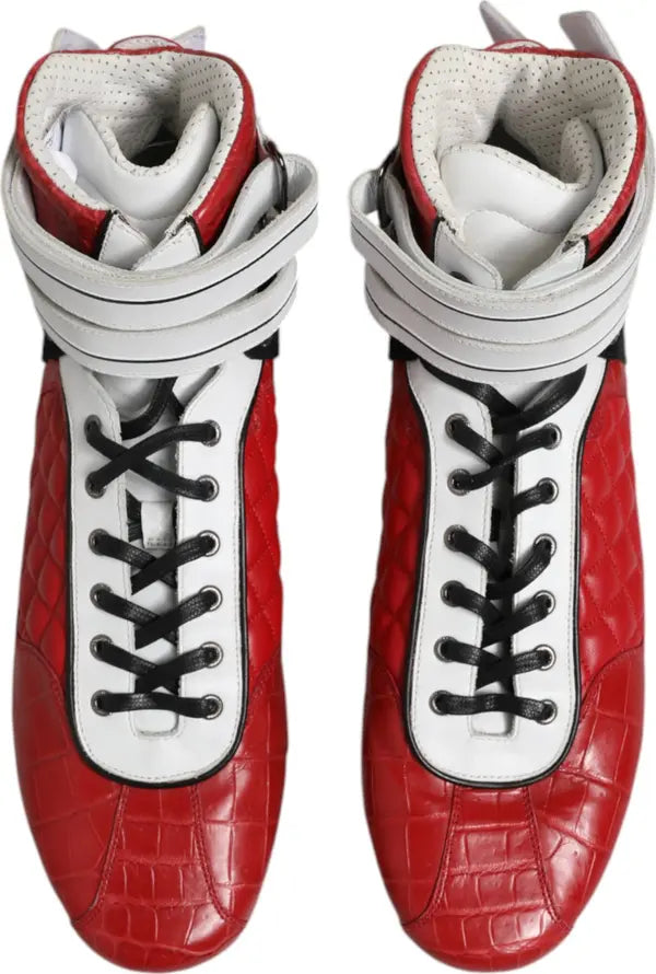 Dolce & Gabbana Red Quilted Leather Lace-Up Sneakers