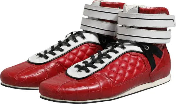 Dolce & Gabbana Red Quilted Leather Lace-Up Sneakers
