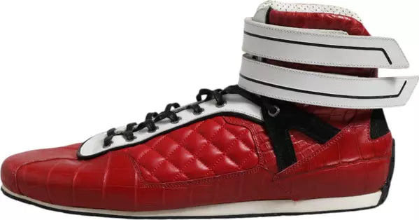 Dolce & Gabbana Red Quilted Leather Lace-Up Sneakers