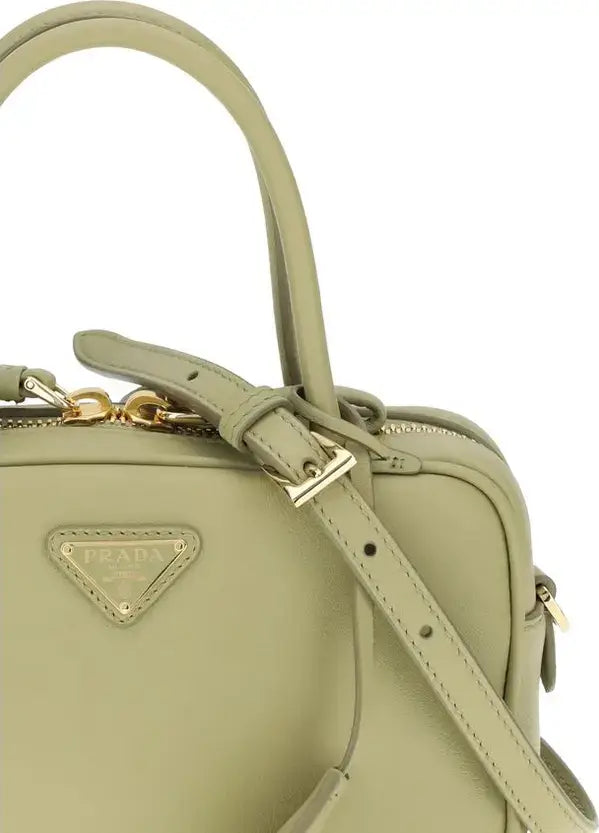 Prada Lima Bean Green Leather Handbag Triangle Logo SS26 | S7