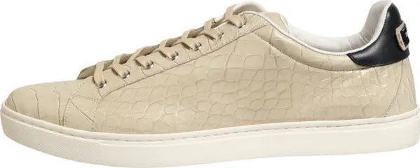 Dolce &amp; Gabbana London Beige Crocodile Leather Low-Top Sneakers side view.
