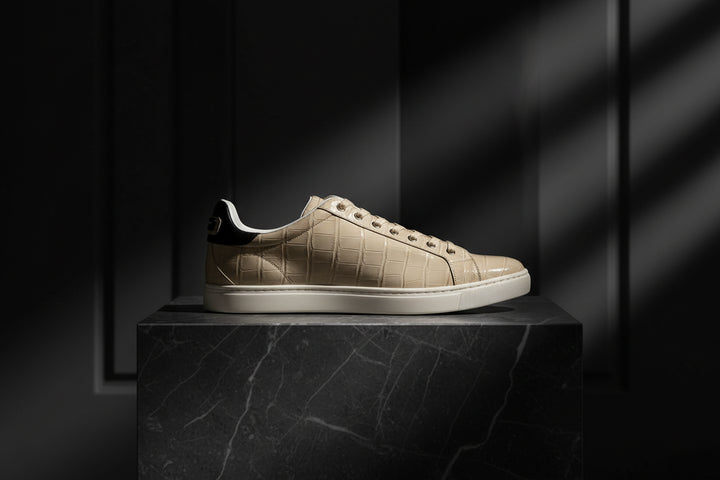 Dolce &amp; Gabbana London Beige Crocodile Leather Low-Top Sneakers
