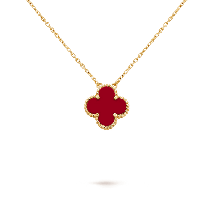 Van Cleef & Arpels Vintage Alhambra pendant 18K yellow gold, Carnelian fine jewelry necklace