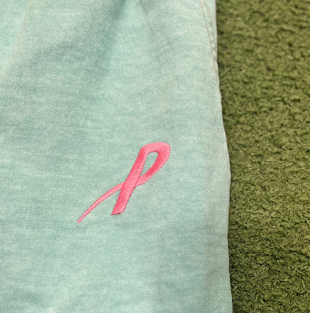 Psychworld Teal Canvas Shorts Pink Logo