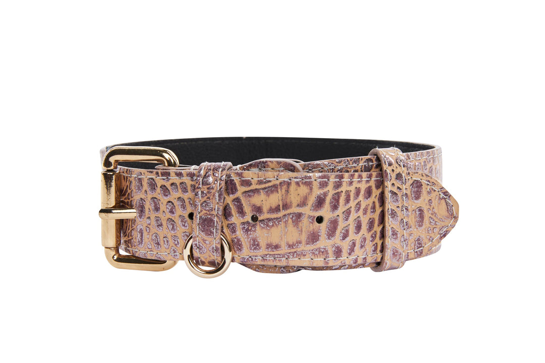 Pink, Purple &amp; Silver Embossed Croc Italian Leather/Classic Collar
