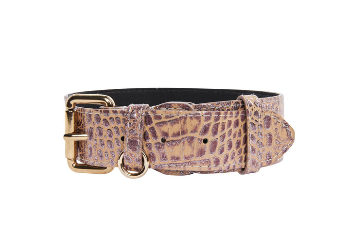 Pink, Purple &amp; Silver Embossed Croc Italian Leather/Classic Collar