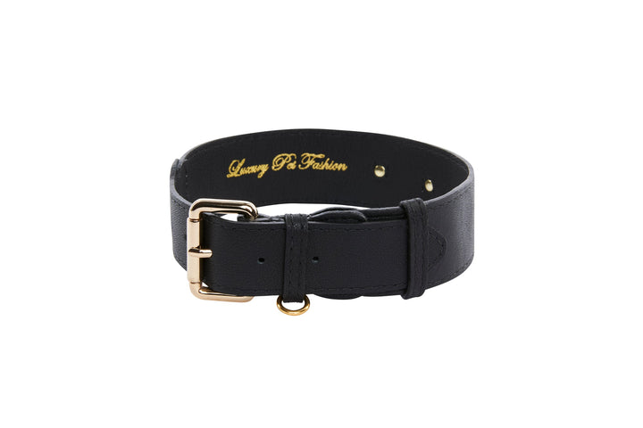 Classic Black Italian Leather Collar &amp; Leash Set