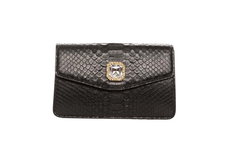 Black Python Clutch With Custom Swarovski Crystal