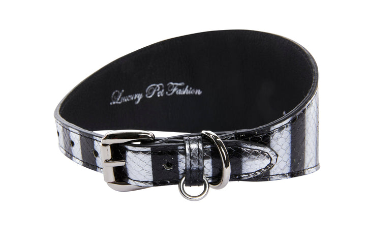 Black &amp; Silver Stiped Snake Wide Style 3” Collar