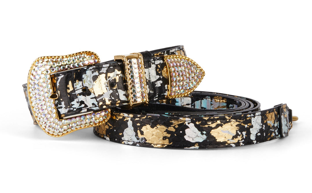 Black/Gold/Silver Art Deco Swarovski Crystal Collar &amp; Leash Set