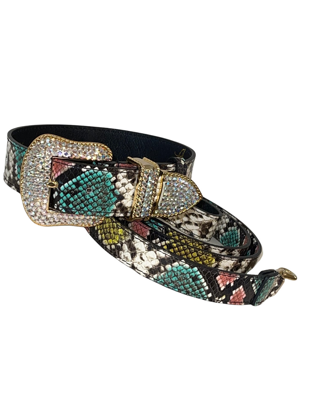 Multi-Color Embossed Snake Italian Leather Collar &amp; Leash Set, with our Italian Made Swarovski Crystal Hardware
