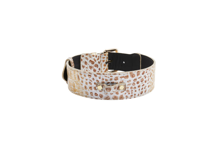 Silver/Bronze/Gold Italian Leather Embossed Croc Swarovski Crystal Collar