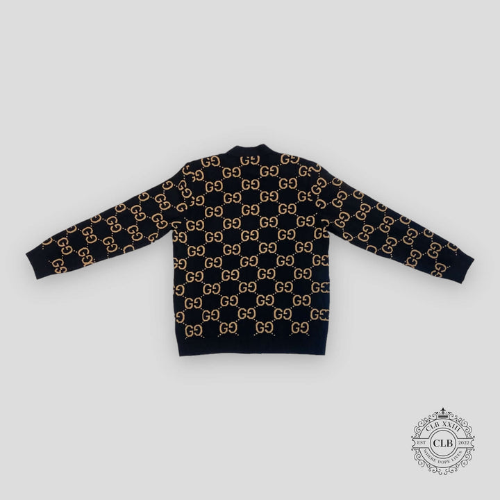 GUCCI GG WOOL JACQURD CARDIGAN - BLACK/CAMEL