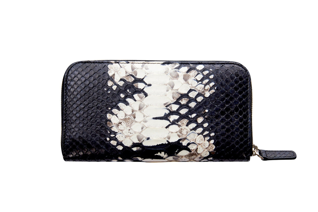Black &amp; White Python Zip Wallet