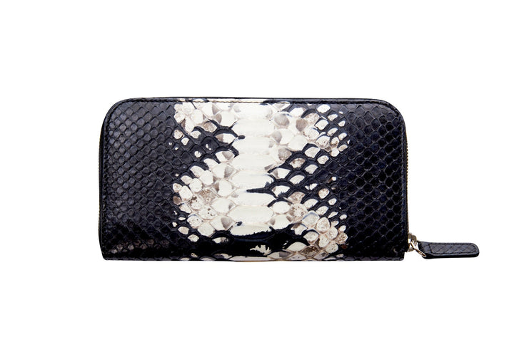 Black &amp; White Python Zip Wallet